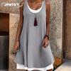 JPNTKY Fashion Summer Spring Solid Color Print SleevelessO-Neck Casual Dresses