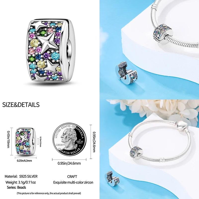 New In Color Zircon Angle Round Clip Bead Fit Pan Original Bracelet Women Copper Safety Chain Jewelry Gift