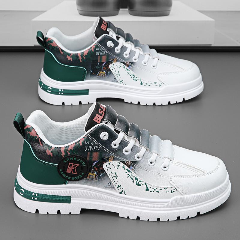 Autumn and winter versatile fashion casual men s shoes, white-green, white-blue, white-black 44