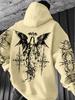 Angel-themed graffiti thorn print street hip-hop punk style hooded sweatshirt, regular fit men's sweatshirt, suitable for everyday wear.