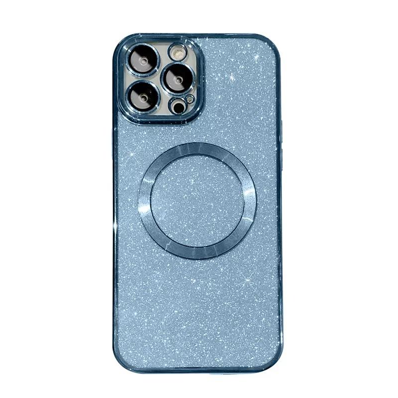 Applicable To IPhone16proMax Magnetic Suction Phone Case Apple 15 Flash Powder Electroplating 14 Full-pack Anti-fall 13 Protection Case