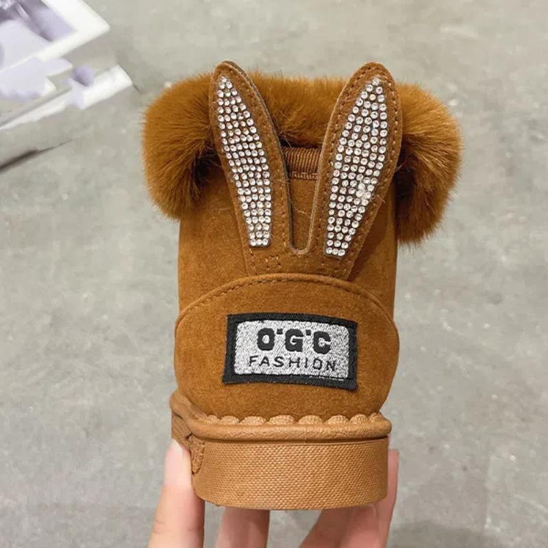 Zimní Nové Dětské Sněhule pro Dívky Plus Sametové Princeznovské Kotníkové Boty pro Dívky Teplé Dětské Bavlněné Boty pro Děti