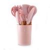 ZISIZ Rosa Silikon Küchenutensilien-Set mit Buchenholzgriff
