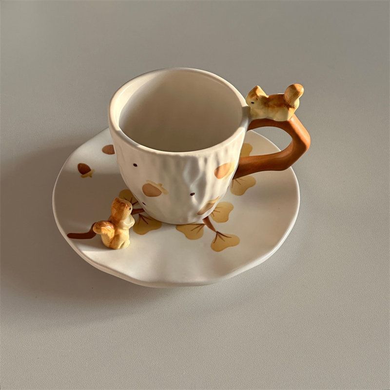 Matte Glaze Ceramic Cup and Saucer Set, French Style Coffee Mug