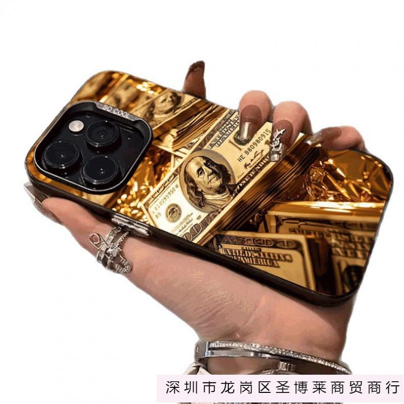 Gold US dollar bill Apple 16 mobile phone case iphone15promax protective case 14 foreign trade 13 colored silver IMD12PRO