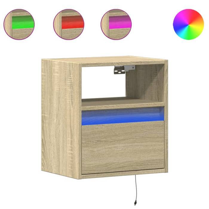 VidaXL Wall-mounted Bedside Table with LED Lights Sonoma Oak, Floating Bedside Table, Phone Holder, Table of 3307979