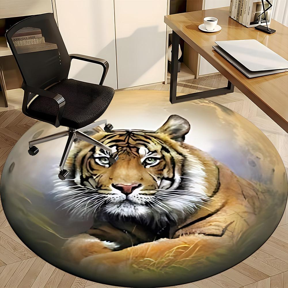 1pc Tiger Print Chair Carpet for Office Non-Slip, Machine Washable Rug for Office - Holiday DecorMachine Made yy251029023