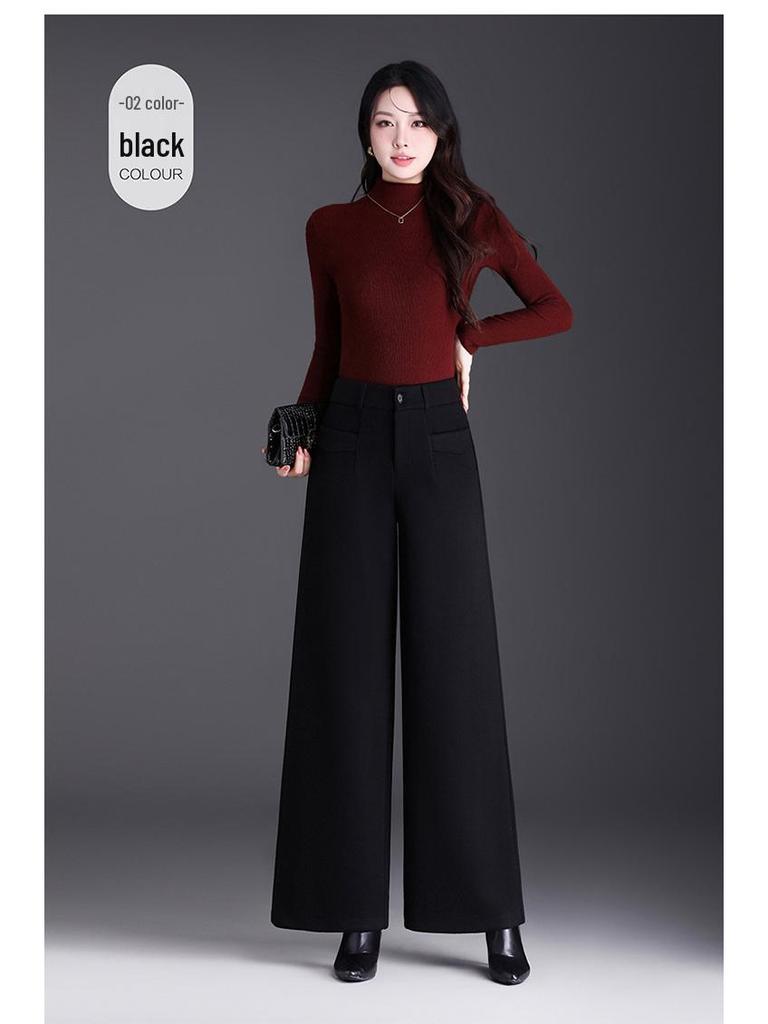 Women's Wool Blend High-Waisted Wide-Leg Pants - Autumn/Winter 2026 Fashion