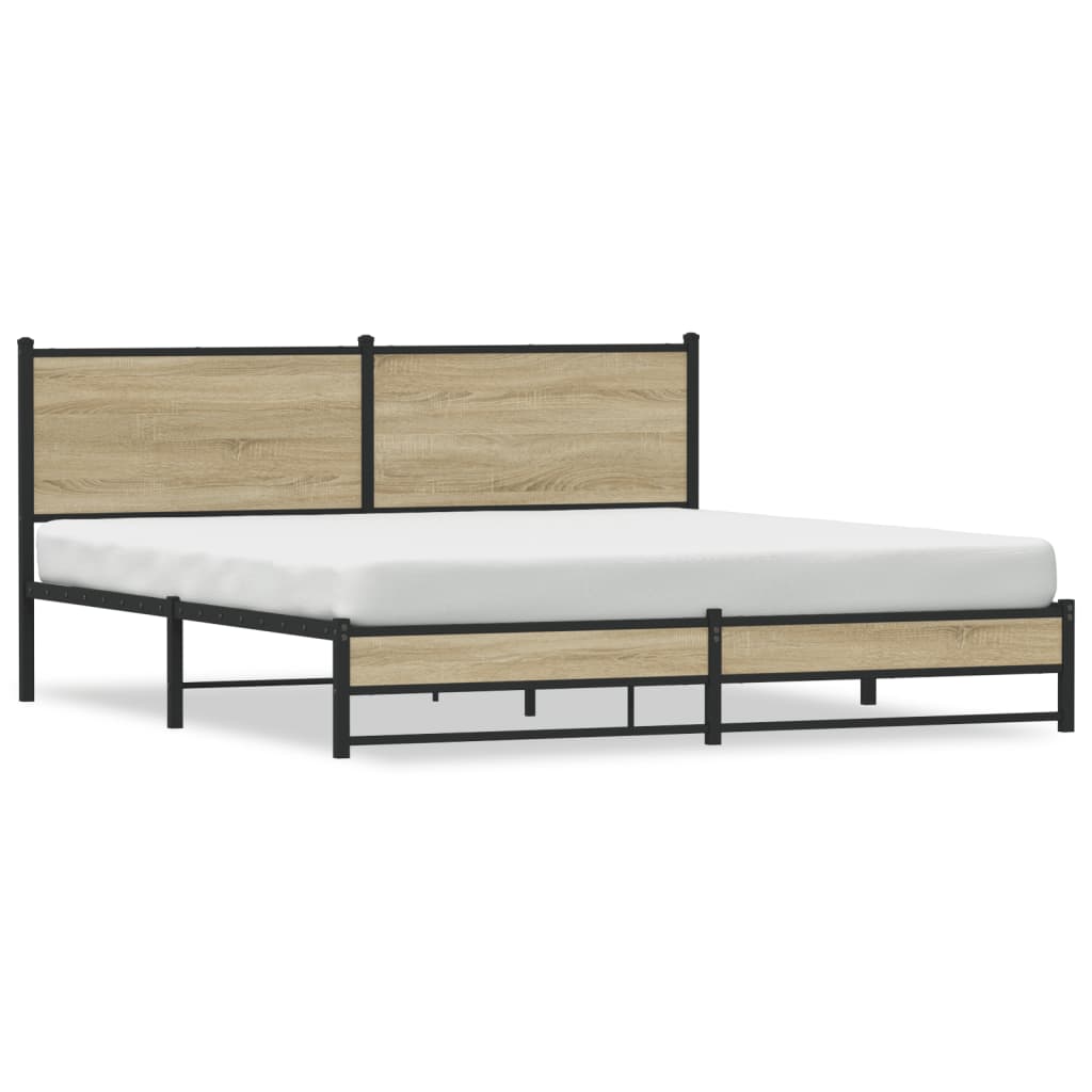 Metal Bed Frame Without Mattress Sonoma Oak Finish 180 X 200 Cm