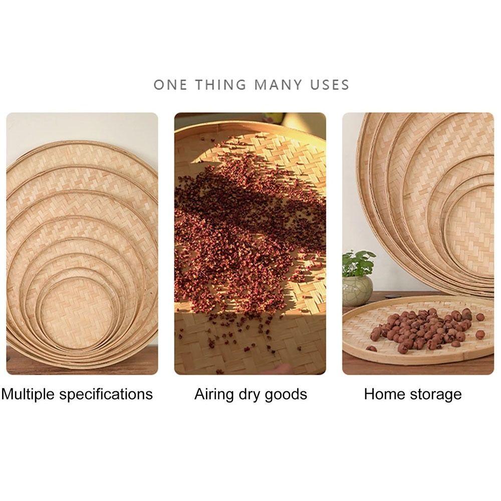 1Pcs DIY Decorative Bamboo Sieve Round Dustpan Dessert Plate Durable Kitchen Storage Tray