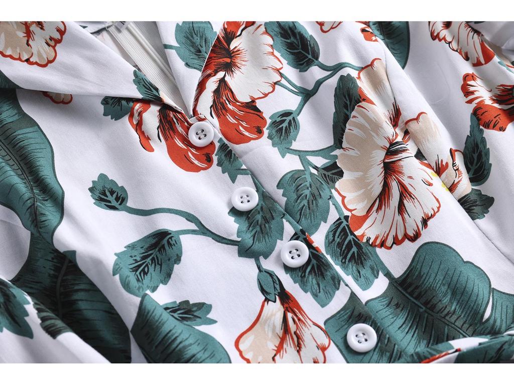 Hepburn-Inspired Floral Tie-Waist Dress with Lapel and Belt