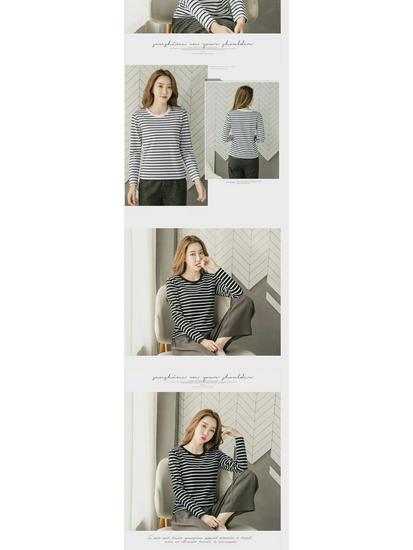 2024 Women's Loose-Fit Striped Long-Sleeve Cotton T-Shirt for Spring & Autumn, Age-Reducing, Plus-Size Slimming Top.