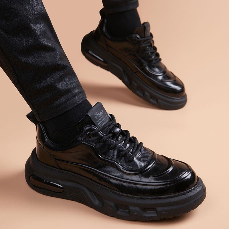 Casual leather shoes men's new sports style soft-soled Derby shoes youth versatile British leather thick-soled heightening men's shoes