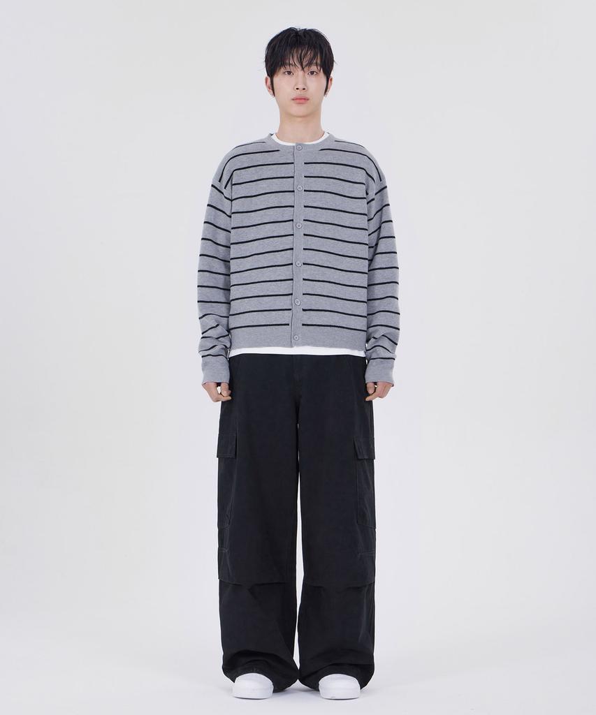 GLW Striped Crop Knit Cardigan Gray
