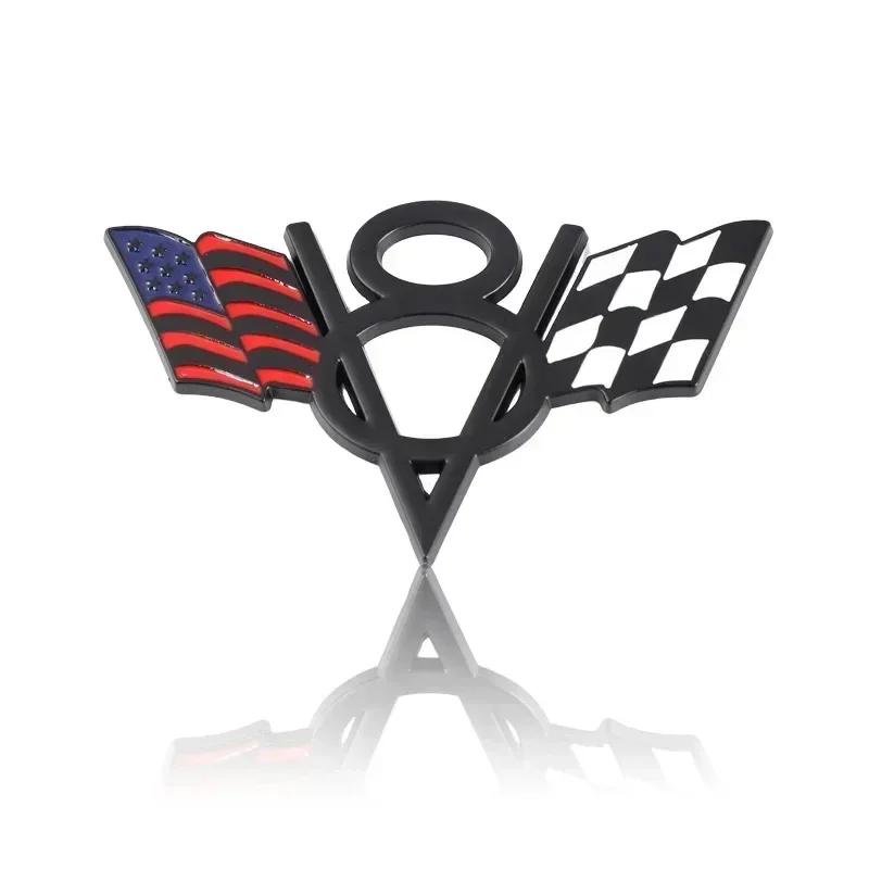 3D Metal V8 Italy France America US UK Flag Rear Trunk Fender Emblem Badge Sticker for Dodge Jeep Ford Accessories
