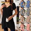 Women's Fashion Casual Solid Color Print Short Sleeve V Neck Blouses & Shirts
