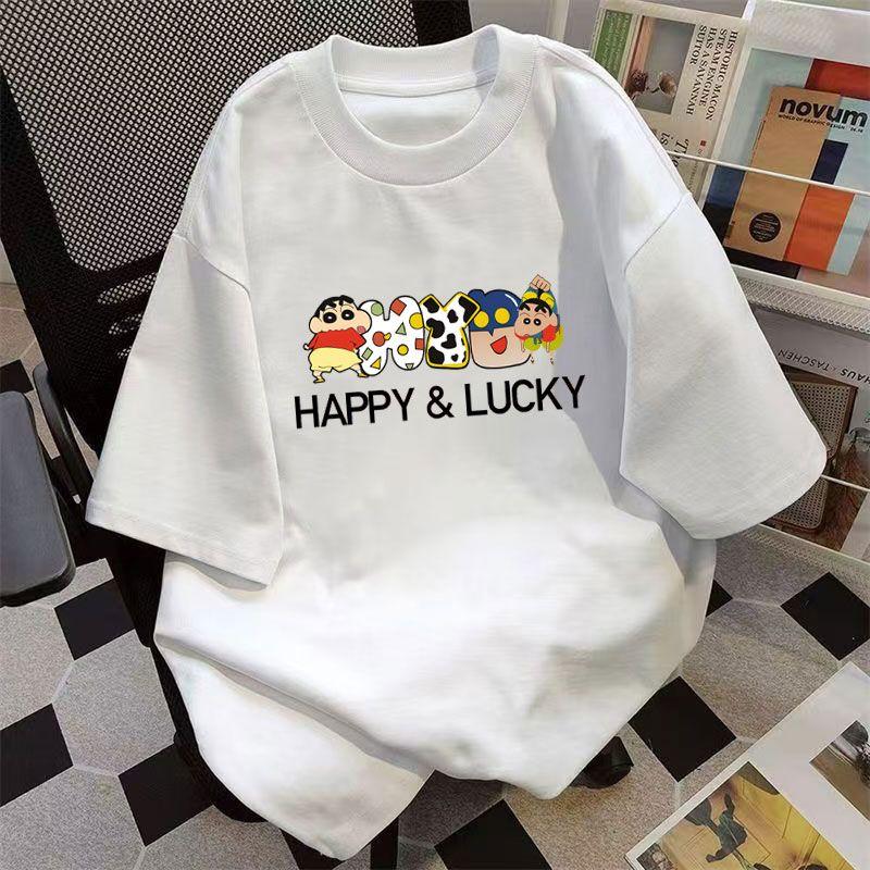 

2026 Summer Comic Form Crayon Shinchan Image 100 Cotton Printed Oversize Casual Tshirt Adult Children Parentchild Top y2k S