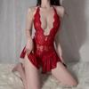Seductive Women's Open Crotch Lingerie Bodysuit and Long Dress Temptation Set