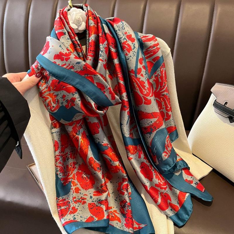 New Spring and Summer Silk Scarf Female Imitation Oversized Shawl Neck Protection Sun Protection Yarn Headscarf Fashion Trend