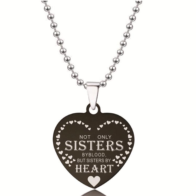 European-American Black Stainless Steel Heart Pendant Necklace – Engraved Titanium Steel Christmas Gift