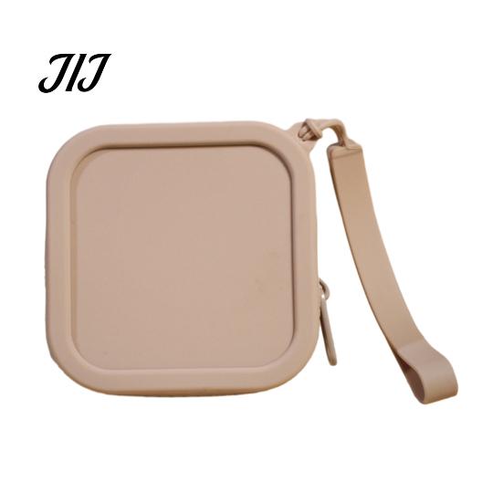 Portable Earphone Case for Travel Silicone Coin Pouch with Zipper And Wrist Strap, Square Shockproof Soft Key Organizer Storage Bag, Lightweight