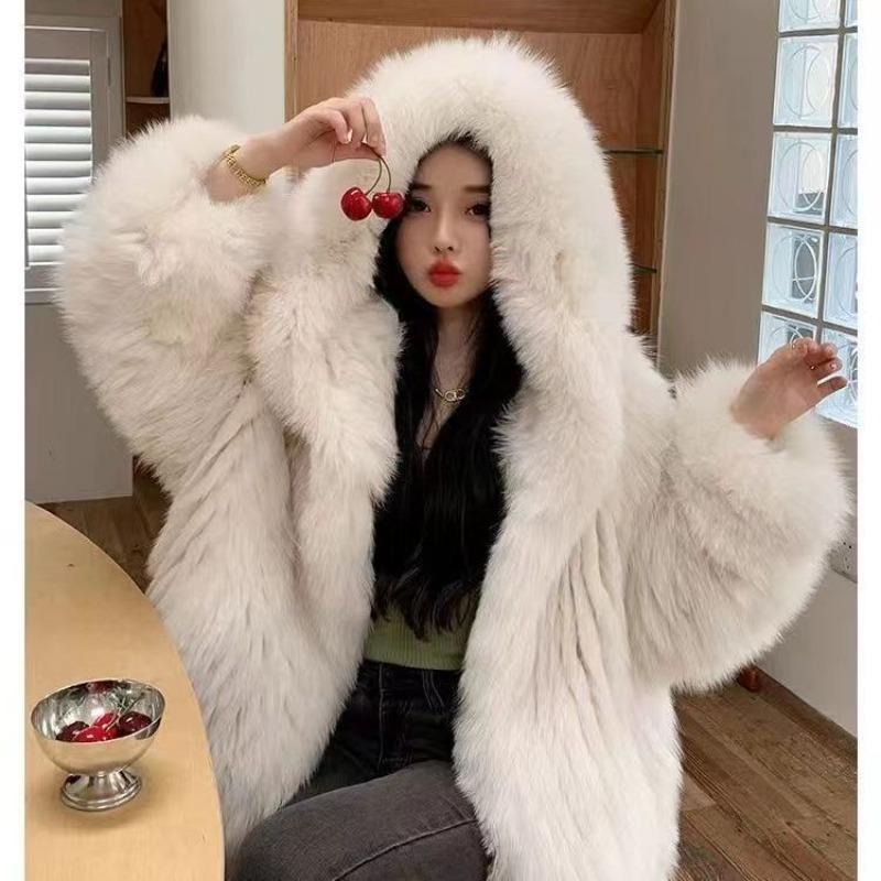 Imitation Fox Fur Women's Winter New Hooded Loose and Thin Fluff Jacket Light Trendy