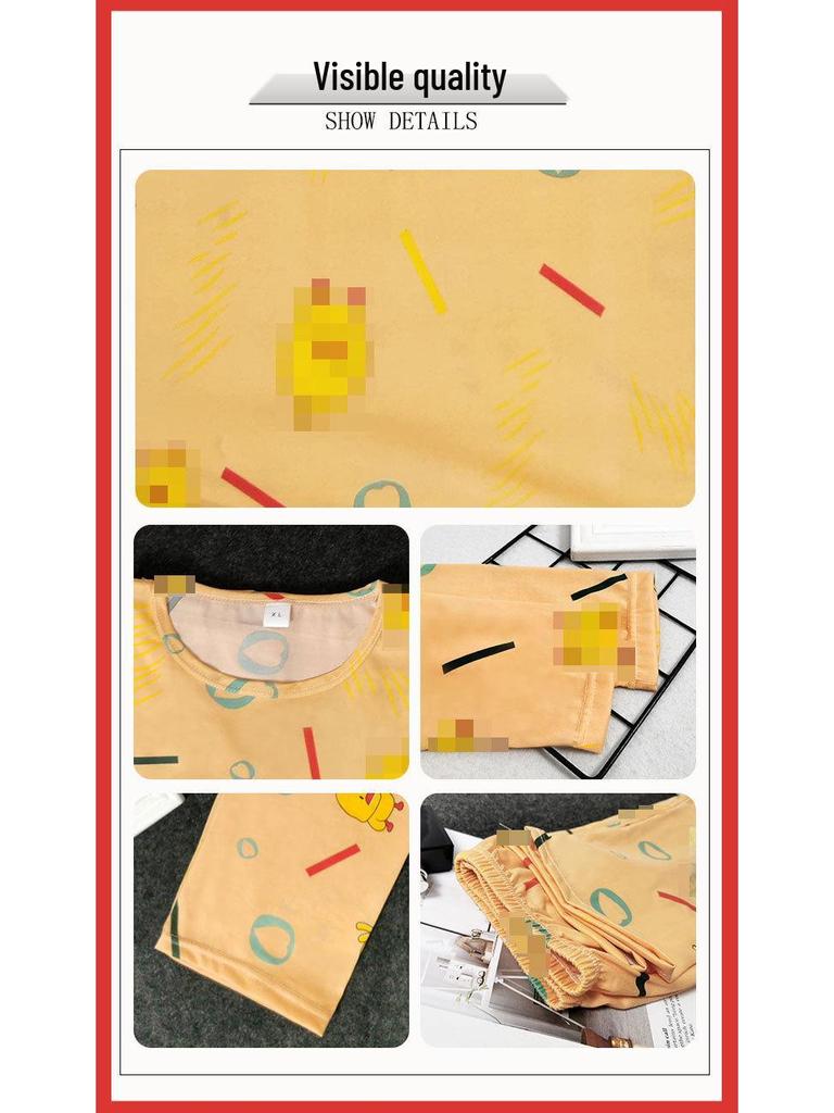 Damen Frühling & Herbst Niedliches Cartoon Pyjama Set: Langärmeliges, langhosenartiges zweiteiliges Homewear-Set mit Rundhalsausschnitt.