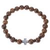Handmade Natural Wood Bead Cross Bracelet Men Charm Beaded Elastic Bracelets