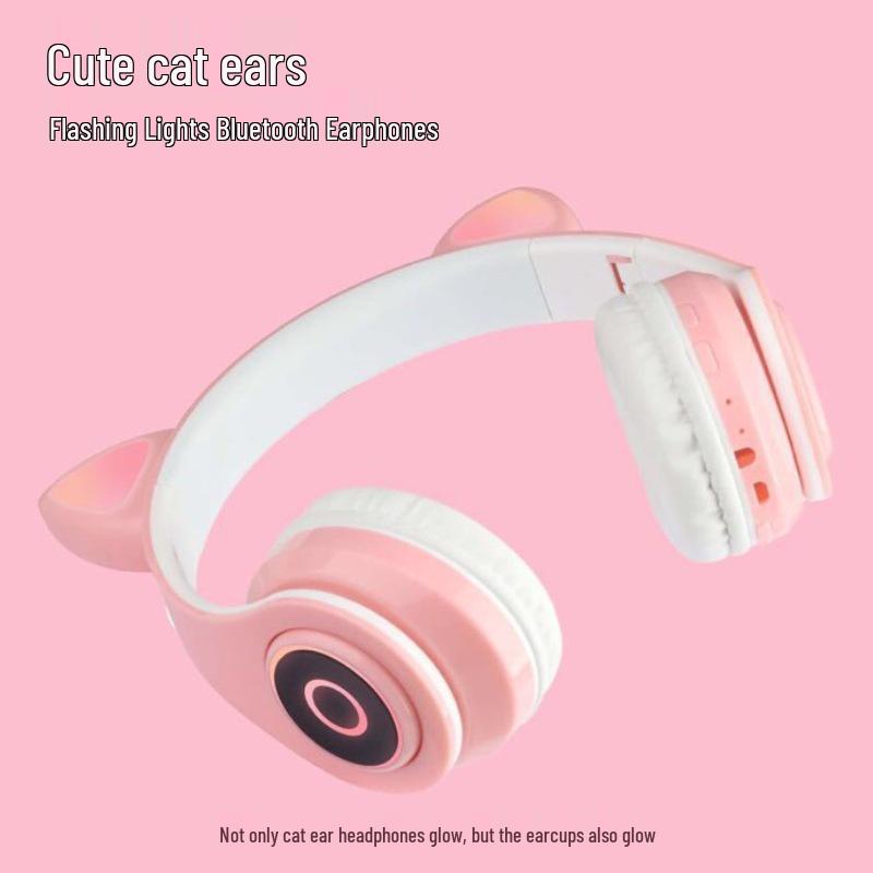RGB Cat Ear Headband Bluetooth Gaming Headset with Wired Option