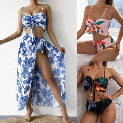 Avrupa & Amerikan Seksi Bikini Üç Parça Set Yırtmaçlı Uzun Elbiseli Mayo - Kadın 2025 Koleksiyonu.
