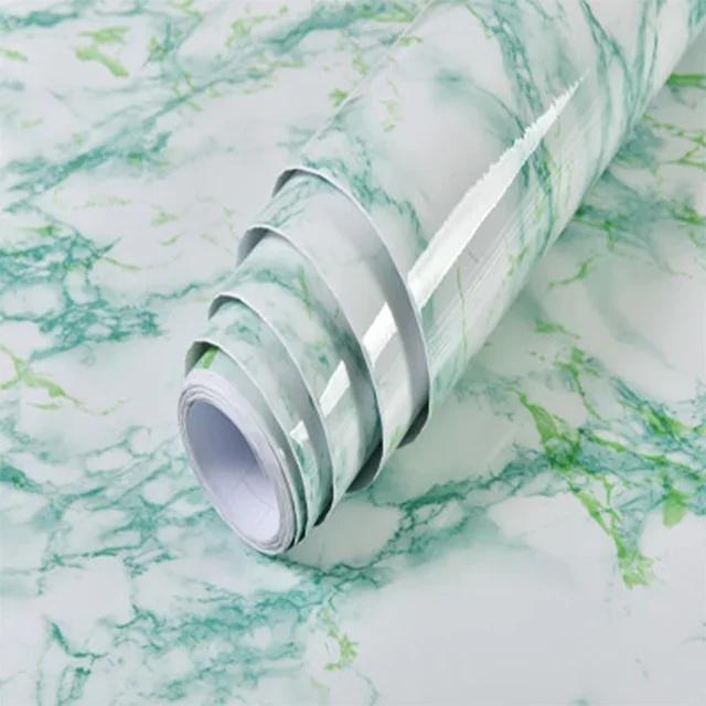 60cm Width Glossy Self Adhesive Solid Wallpaper Vinyl Marble Wall Stickers Waterproof Contact Paper for Kitchen Home Decor Film