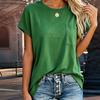 2026 Summer New Women's Solid Color Round Neck Pocket T-Shirt, Loose Casual Side Slit Short Sleeve
