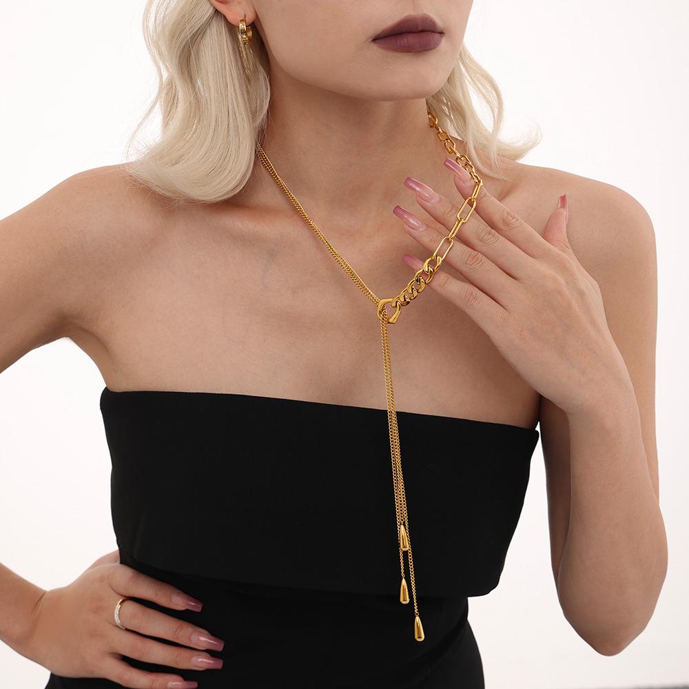 Custom Ins 18K Gold Stainless Steel 18K Gold Vacuum Electroplated Multilayer Pull-Out Water Drop Necklace Fashion Pendant