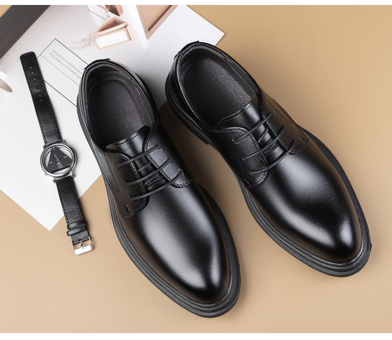 Leather shoes men's autumn and winter cowhide men's business dress leather shoes British wedding shoes Doudou shoes
