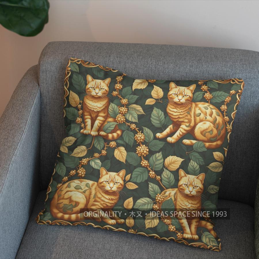 2D Golden Cats On Thorn Branches Throw Pillow Pattern Cushion Cover Suitable For Sofa Bedroom Car Pillow Cover