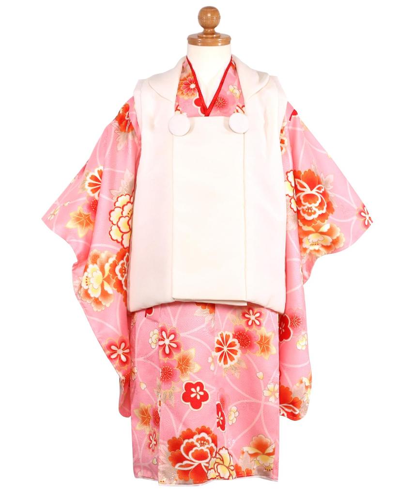 Kimono Includes Plain Hifu and Full Set 753 Peach Blossom Dance Shippo [KYOETSU] 3-Year-Old Girls' Shichi-Go-San Set, Accessories, (1. Pattern)