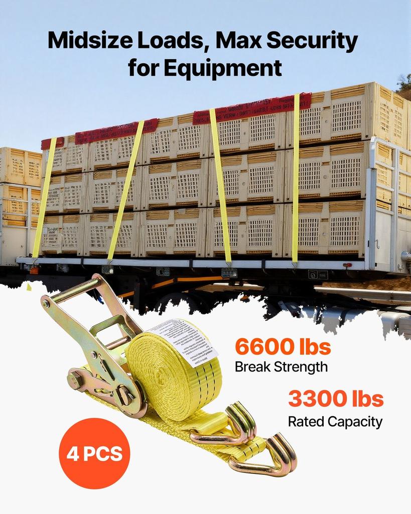 Ratchet Straps, 38.1 mm x 3 m, Heavy Duty Tie Down Straps with Double J Hook, 3000 kg Break Strength, Carry Bag, Tie Down Ratcheting for Moving,