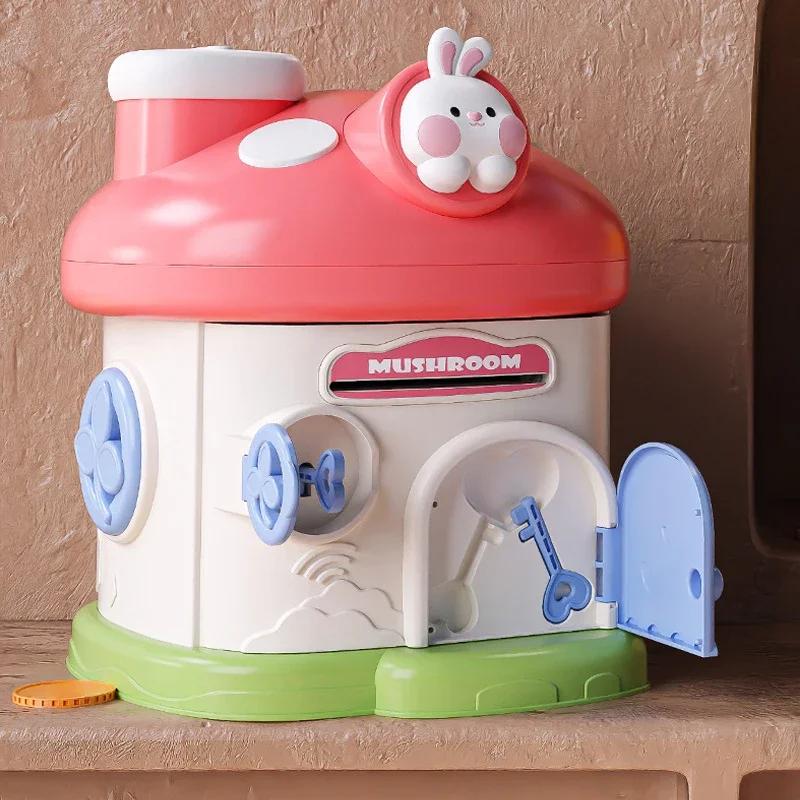 Mushroom House Piggy Bank Cartoon Key Unlocking Kids Toys Large Capacity Money Saving Box Cute Coin Storage Box Christmas Gifts