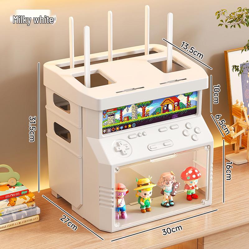 Golden Cat WiFi Router Storage Box and TV Set-Top Shelf with Wire Organizer