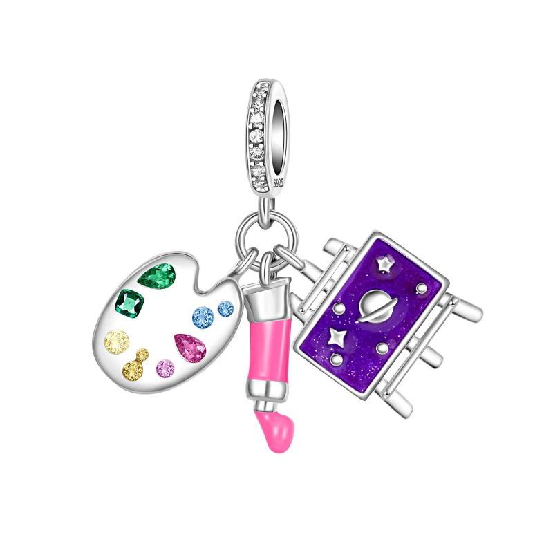 Back To School Copper Charms Bag Earphone Magic Cube Watch Games Console Bead Pendant Fit Bracelet Necklace Jewelry