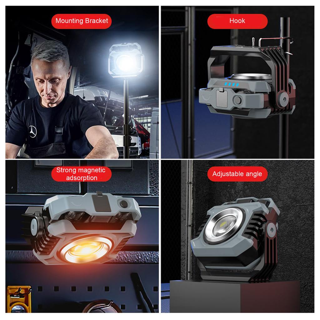 LED COB Work Light Stepless Dimmable Magnetic Rechargeable Portable LED Inspection Light Flashlight for Home Camping Car Repair