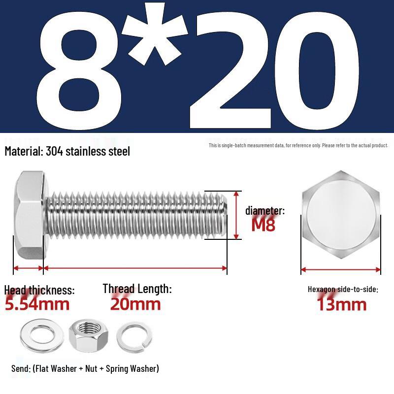 Yonggu M8x20mm 304 Stainless Steel Bolt Set
