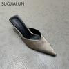 Fashion SUOJIALUN 2024 Spring New Women Slipper Fashion Pointed To Shallow Slip On Mules Shoes Thin High Heel Ladies Elegant Sandals
