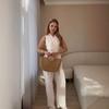 Costum de navetă european și nou pentru femei, cu decolteu în V, fără mâneci, cu șireturi în talie, pantaloni cu talie înaltă și crac lat