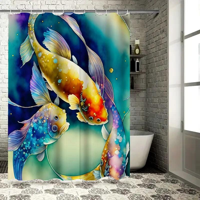 Vibrant Multicolored Koi Fish Waterproof Shower Curtain - Artistic Design for Bathroom Decor, Adds Unique Style and Charm