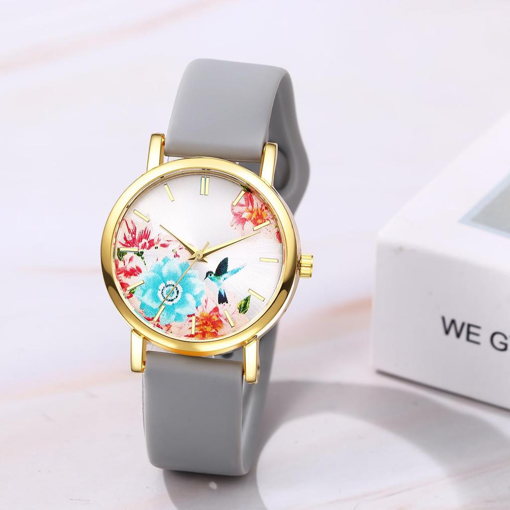 Floral Watch with Silicone Analog Adjustable Quartz Pastoral Business Beautiful Fashionable Watch Perfect for and Christmas Women's Band, Waterproof,
