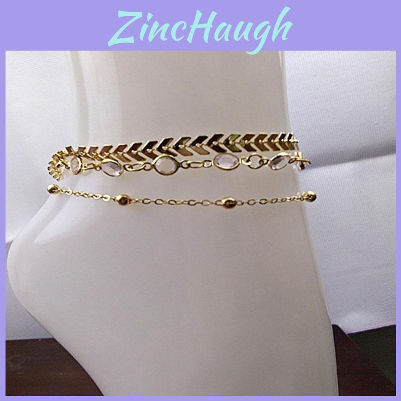 Premium Quality 3pcs Set Of Stylish Fishbone Chain Crystal Zircon Beads Anklet