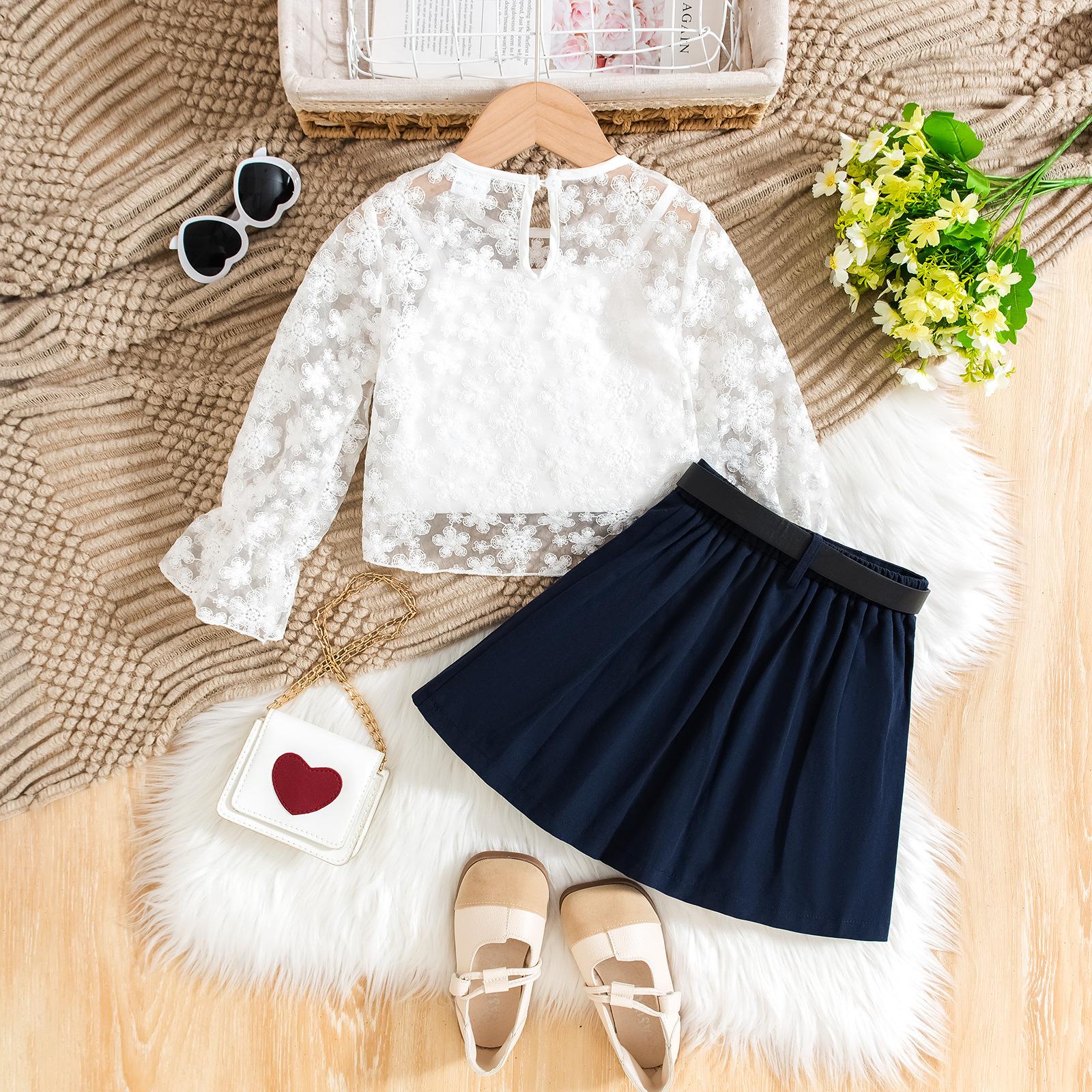 

Повседневный модный комплект для девочек, детский костюм-тройка с длинными рукавами и плиссированной юбкой на весну и осень 7Y белый