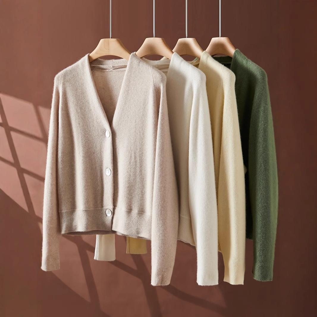 

Women s High-End Cashmere V-Neck Cardigan Sweater - Avocado, Autumn/Winter Collection One Size