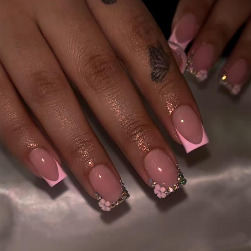 Noste Dlouhý Francouzský Ručně Dělaný Manikúrní Kousek Kamínkový Postupný Přechod Odnímatelná Nálepka na Nehty